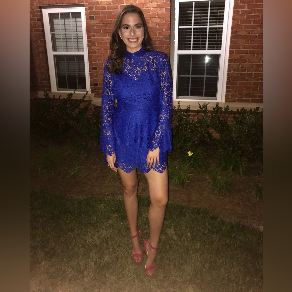 Missguided size 6 blue lace backless mini dress